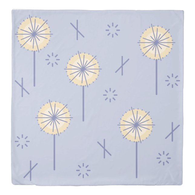 Retro Atomic Flowers Blue Yellow Duvet Cover (Front)
