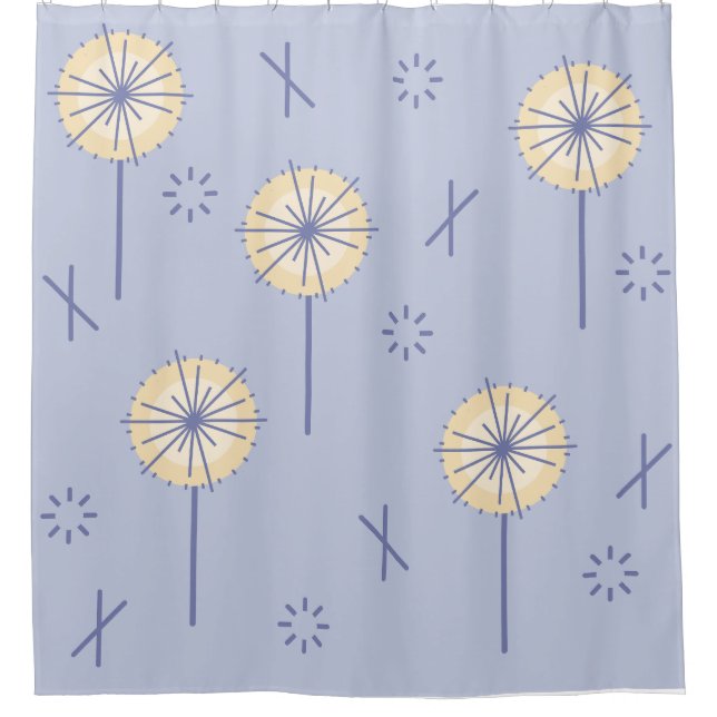 Retro Atomic Flowers Blue Yellow Shower Curtain (Front)