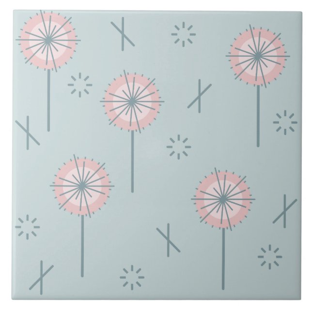 Retro Atomic Flowers Green Pink Ceramic Tile (Front)