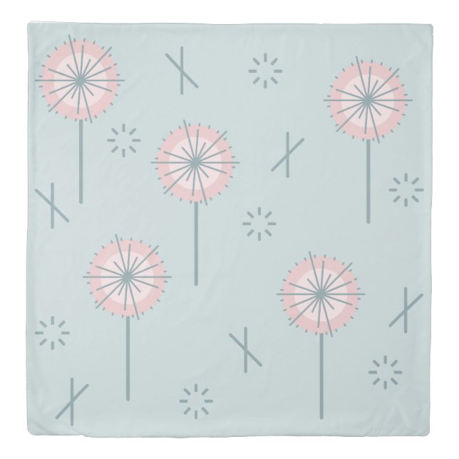 Retro Atomic Flowers Green Pink Duvet Cover (Front)