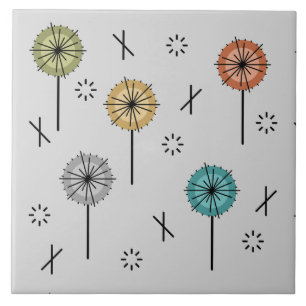 Retro Atomic Flowers Multicolored Ceramic Tile