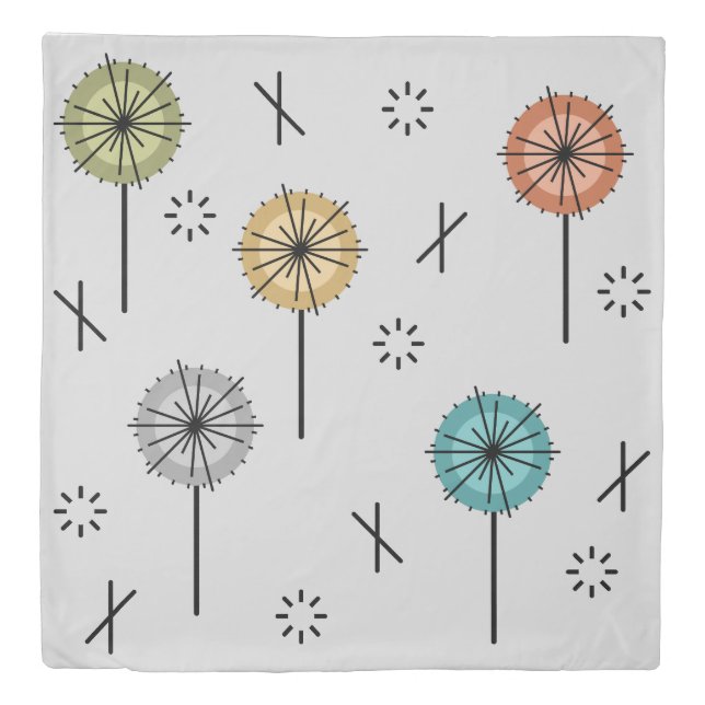 Retro Atomic Flowers Multicolored Duvet Cover (Front)