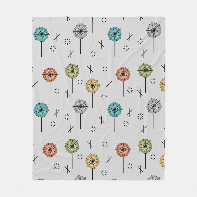 Retro Atomic Flowers Multicolored Fleece Blanket (Front)