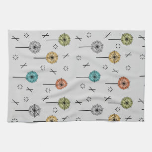 Retro Atomic Flowers Multicolored Kitchen Towel
