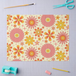 Retro atomic flowers with starbursts on cream tissue paper
