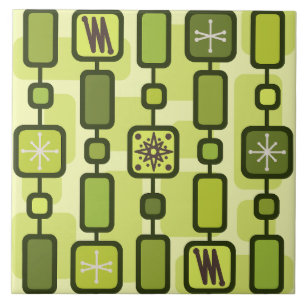 Retro Atomic Geometric Art Chartreuse Ceramic Tile