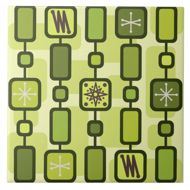 Retro Atomic Geometric Art Chartreuse Ceramic Tile (Front)