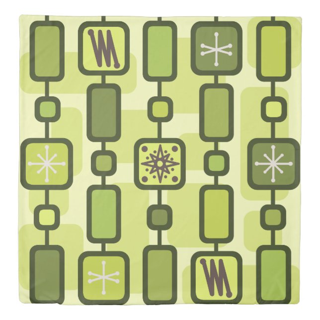 Retro Atomic Geometric Art Chartreuse Duvet Cover (Front)