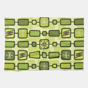 Retro Atomic Geometric Art Chartreuse Kitchen Towel