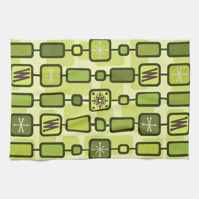 Retro Atomic Geometric Art Chartreuse Kitchen Towel (Horizontal)