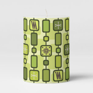 Retro Atomic Geometric Art Chartreuse Pillar Candle
