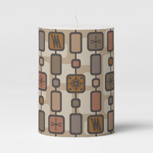 Retro Atomic Geometric Art Earth Tones Pillar Candle
