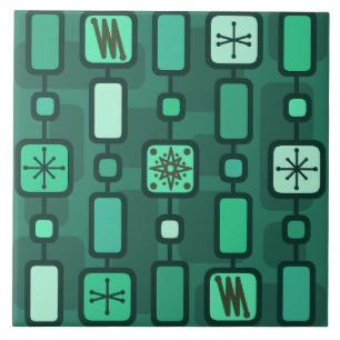 Retro Atomic Geometric Art Teal Ceramic Tile