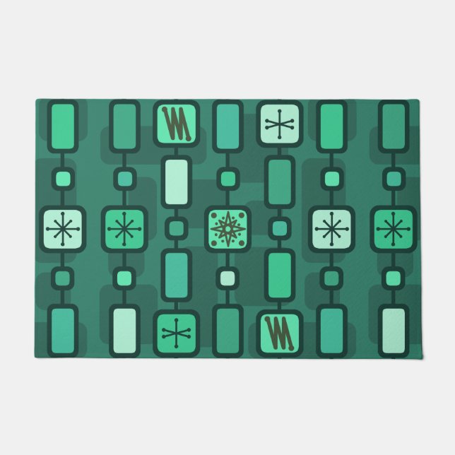 Retro Atomic Geometric Art Teal Doormat (Front)