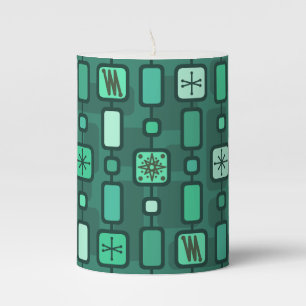 Retro Atomic Geometric Art Teal Pillar Candle
