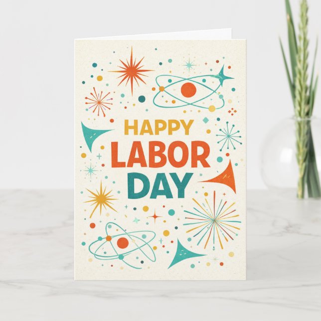 Retro Atomic Happy Labor Day Card (Front)