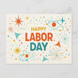Retro Atomic Happy Labor Day Holiday Postcard