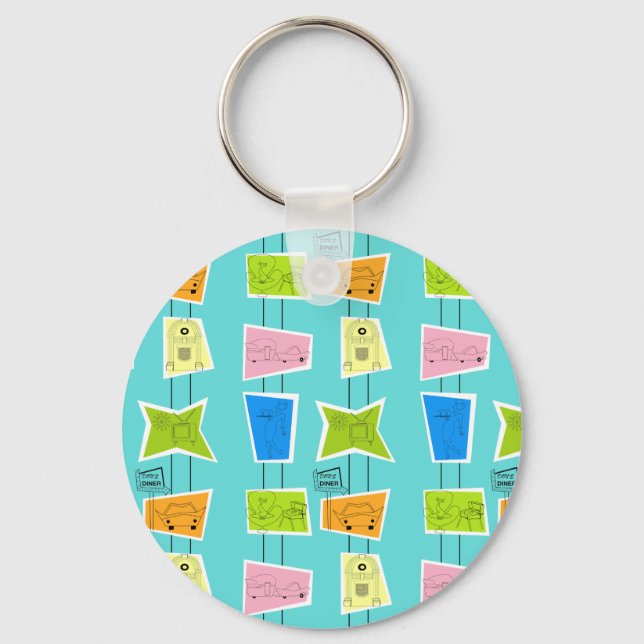 Retro Atomic Kitsch Button Keychain (Front)