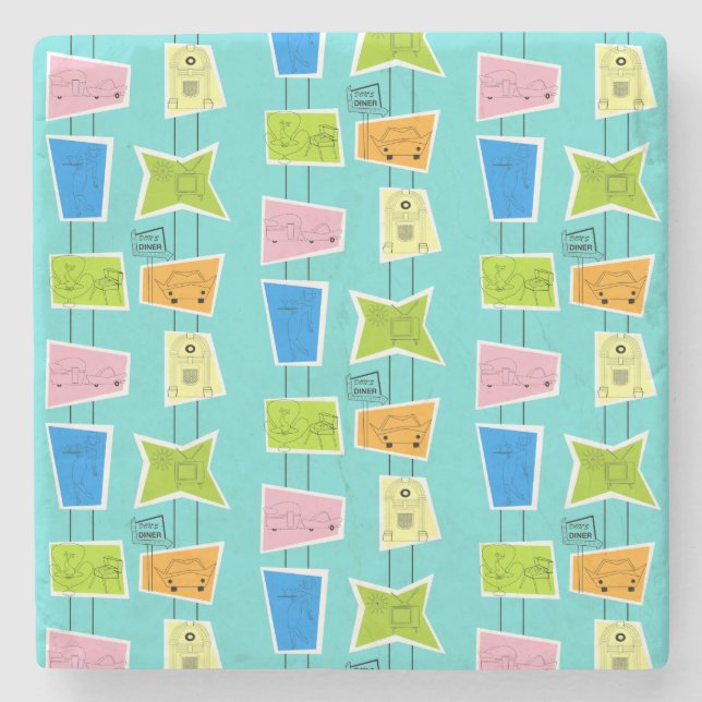 Retro Atomic Kitsch Stone Coaster (Front)