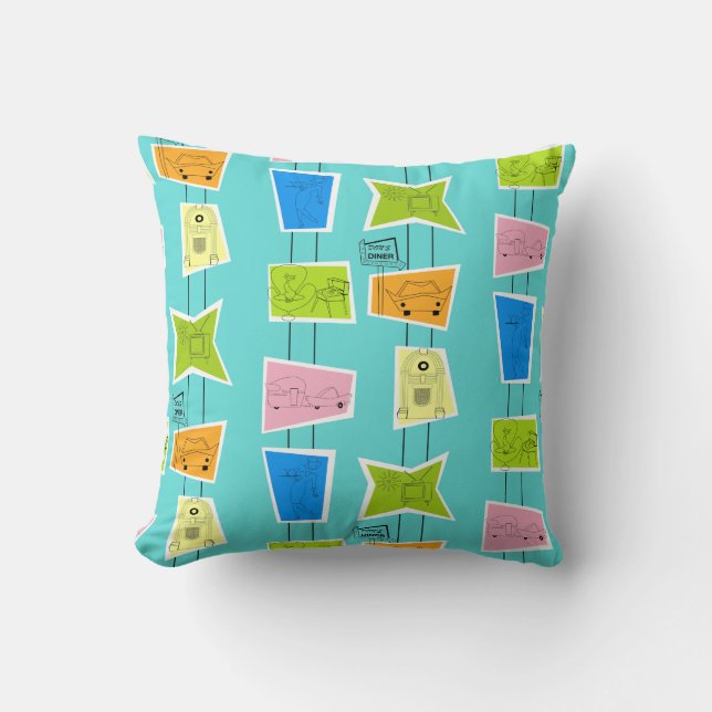 Retro Atomic Kitsch Throw Pillow (Front)