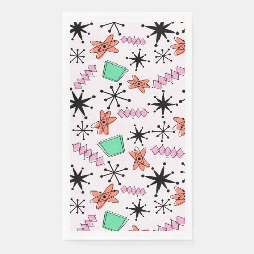 Retro Atomic MCM Pink Orange Green Black Paper Guest Towels