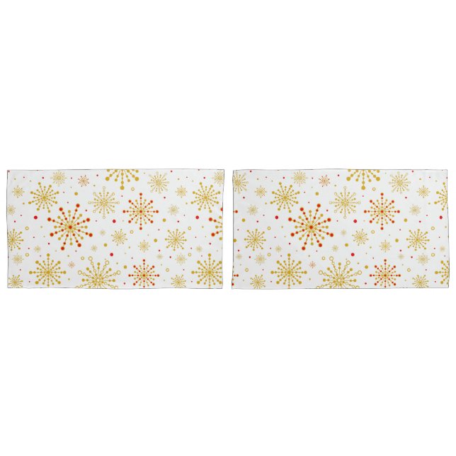 Retro Atomic Mid-Century Mod Red & Gold  Pillow Case (Front-Set)