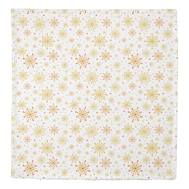 Retro Atomic Mid-Century Mod Red & Gold Queen Duvet Cover (Back)