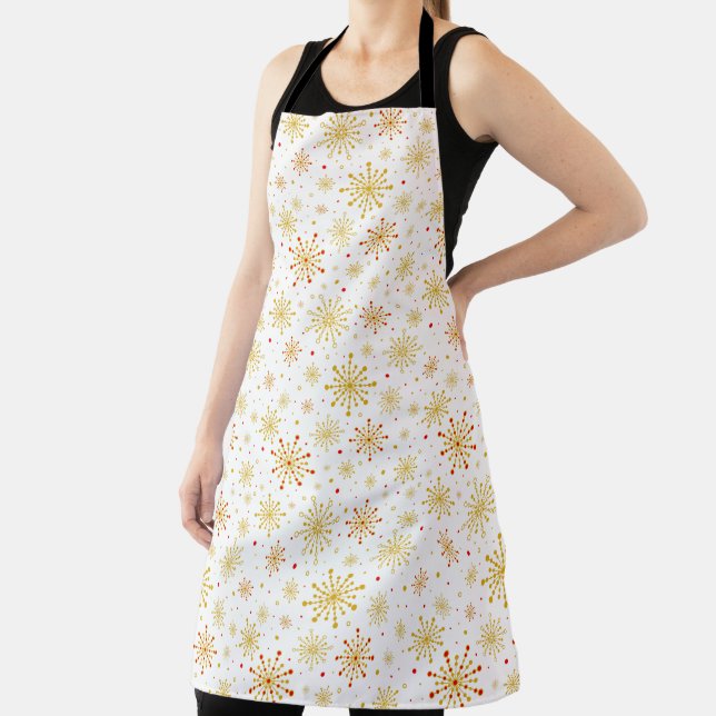Retro Atomic Mid-Century Mod Red & Gold Starburst Apron (Insitu)