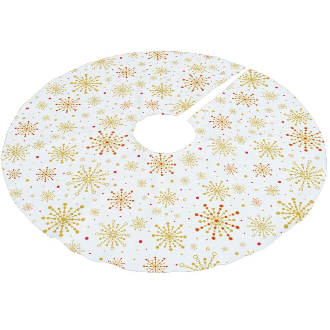 Retro Atomic Mid-Century Mod Red & Gold Starburst Brushed Polyester Tree Skirt (Angled)