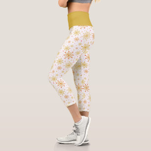 Retro Atomic Mid-Century Mod Red & Gold Starburst Capri Leggings