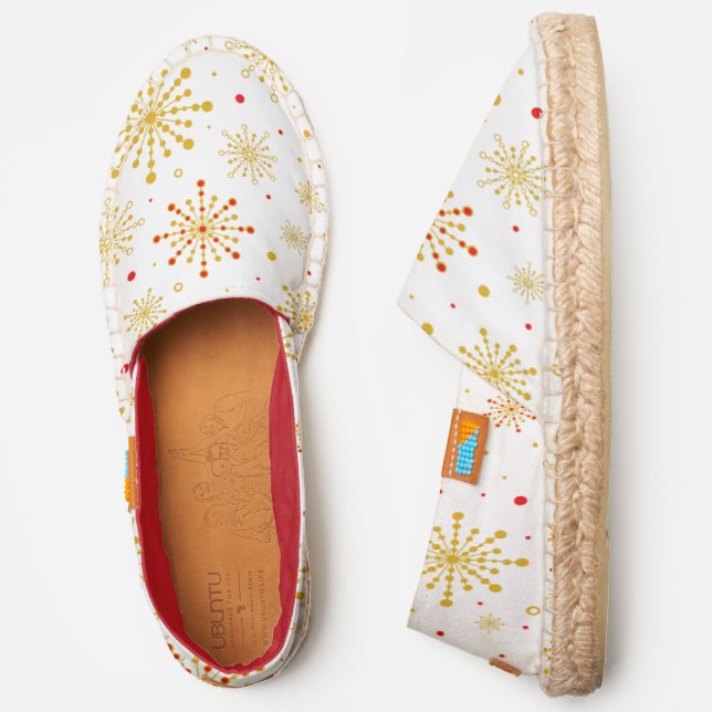 Retro Atomic Mid-Century Mod Red & Gold Starburst Espadrilles (Side)