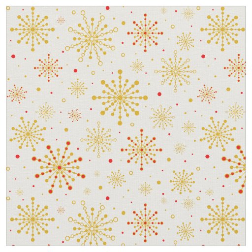 Retro Atomic Mid-Century Mod Red & Gold Starburst Fabric