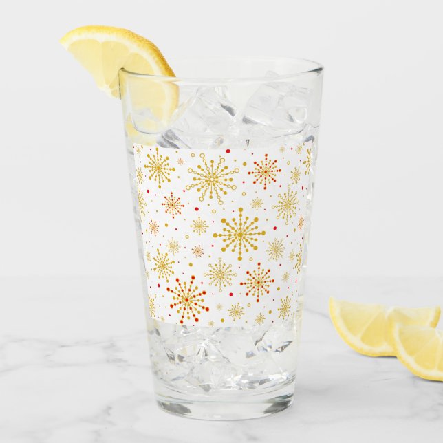 Retro Atomic Mid-Century Mod Red & Gold Starburst Glass (Front Ice)