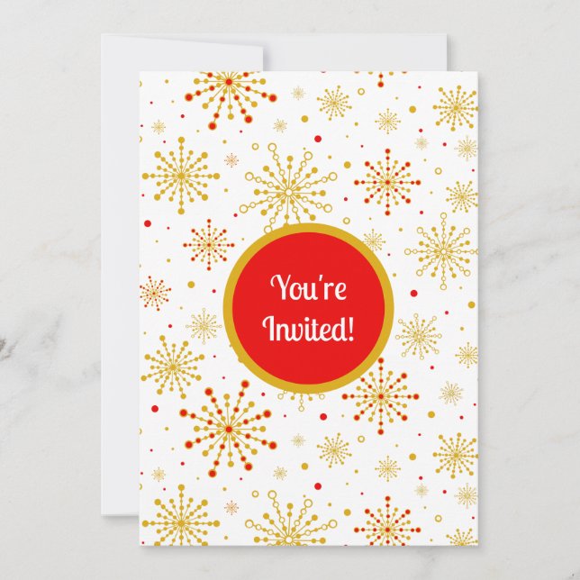 Retro Atomic Mid-Century Mod Red & Gold Starburst  Invitation (Front)