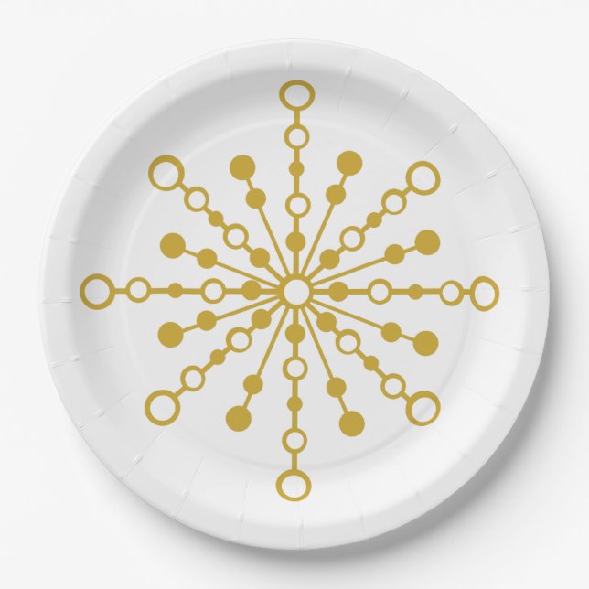 Retro Atomic Mid-Century Mod Red & Gold Starburst  Paper Plates (Front)