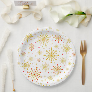 Retro Atomic Mid-Century Mod Red & Gold Starburst Paper Plates