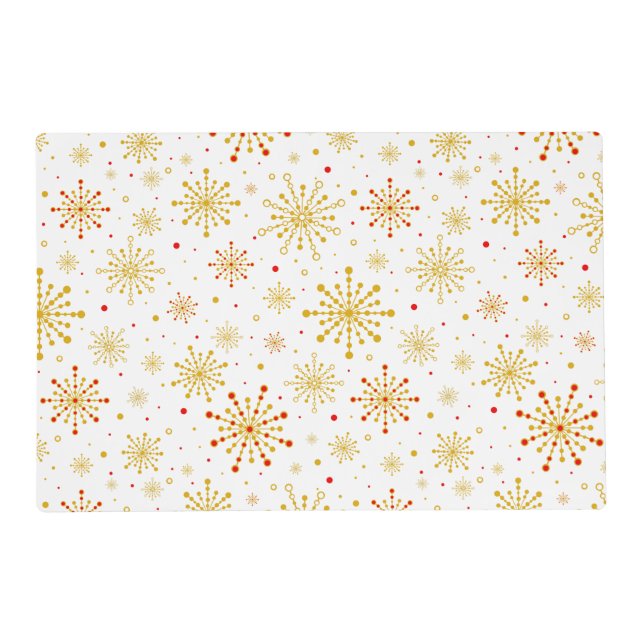 Retro Atomic Mid-Century Mod Red & Gold Starburst Placemat (Front)