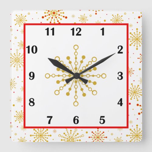 Retro Atomic Mid_Century Mod Red  Gold Starburst Square Wall Clock