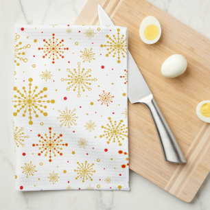 Retro Atomic Mid-Century Mod Red & Gold Starburst Towel