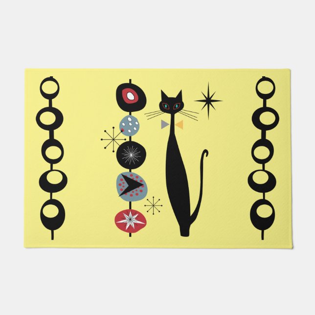 Retro Atomic Mid Century Modern Cool Cat  Doormat (Front)