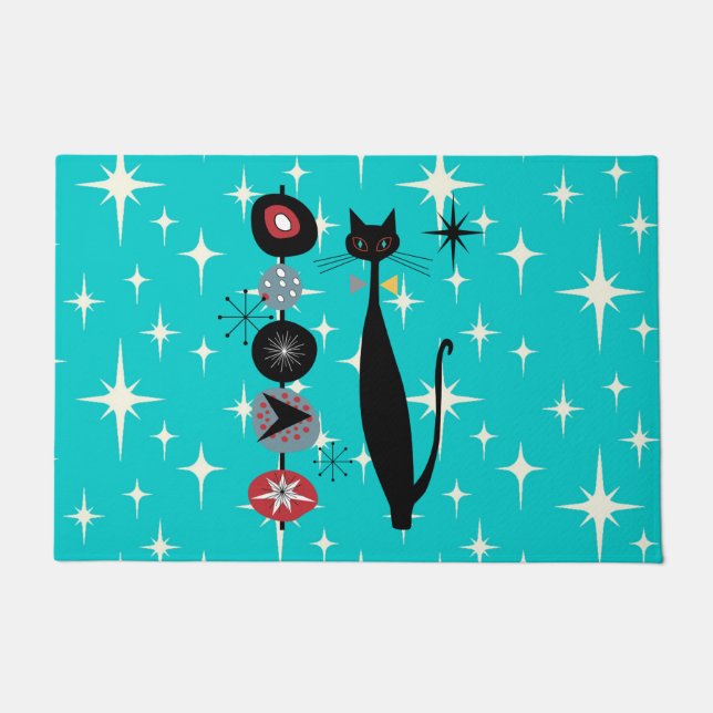 Retro Atomic Mid Century Modern Cool Cat  Doormat (Front)