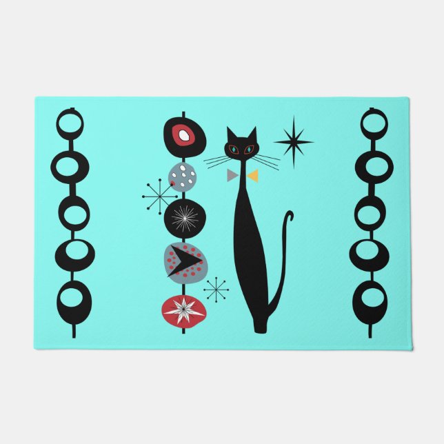 Retro Atomic Mid Century Modern Cool Cat  Doormat (Front)