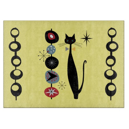 Retro Atomic Mid Century Modern Cool Cat  Serving  Cutting Board