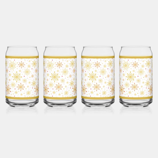 Retro Atomic Mid-Century Modern Red & Gold  Can Glass (Front)