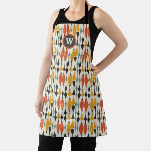 Retro Atomic Mid Century Teal Gold Orange Monogram Apron