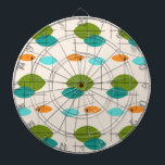 Retro Atomic Mobile Pattern Dart Board<br><div class="desc">This Retro Atomic Mobile Pattern Dart Board is mid century modern style at its finest. The vintage inspired design features a cream background with colorful pointed ovals in turquoise, orange, teal, and avocado green. The teal and avocado green ovals overlap creating a lovely shade of peacock blue. Fun starbursts accentuate...</div>
