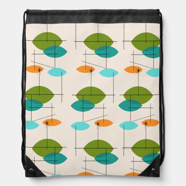 Retro Atomic Mobile Pattern Drawstring Backpack (Front)