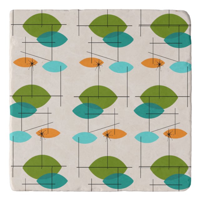 Retro Atomic Mobile Pattern Marble Stone Trivet (Front)