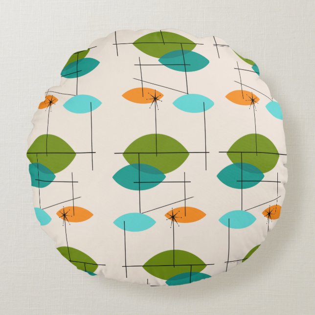 Retro Atomic Mobile Pattern Round Pillow (Front)