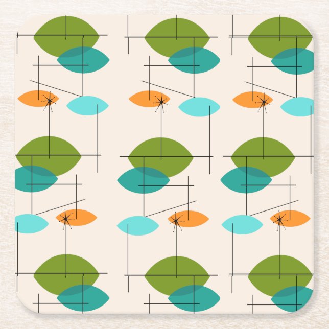 Retro Atomic Mobile Pattern Square Coasters (Front)